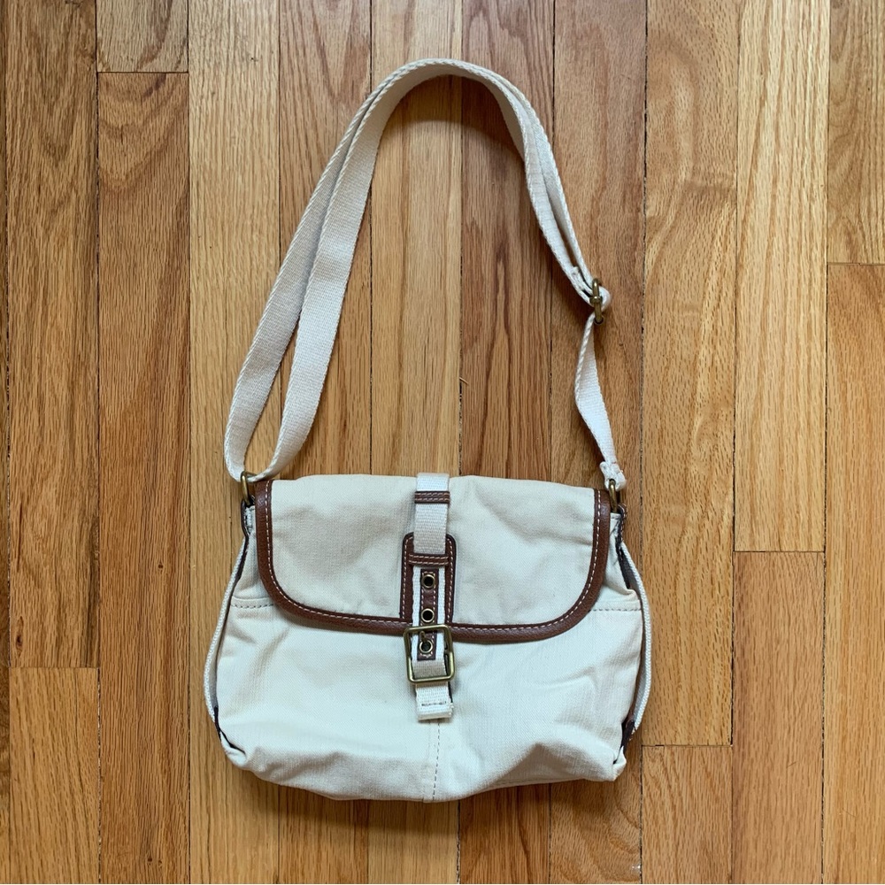 Vintage Fossil Off White Canvas Shoulder Bag